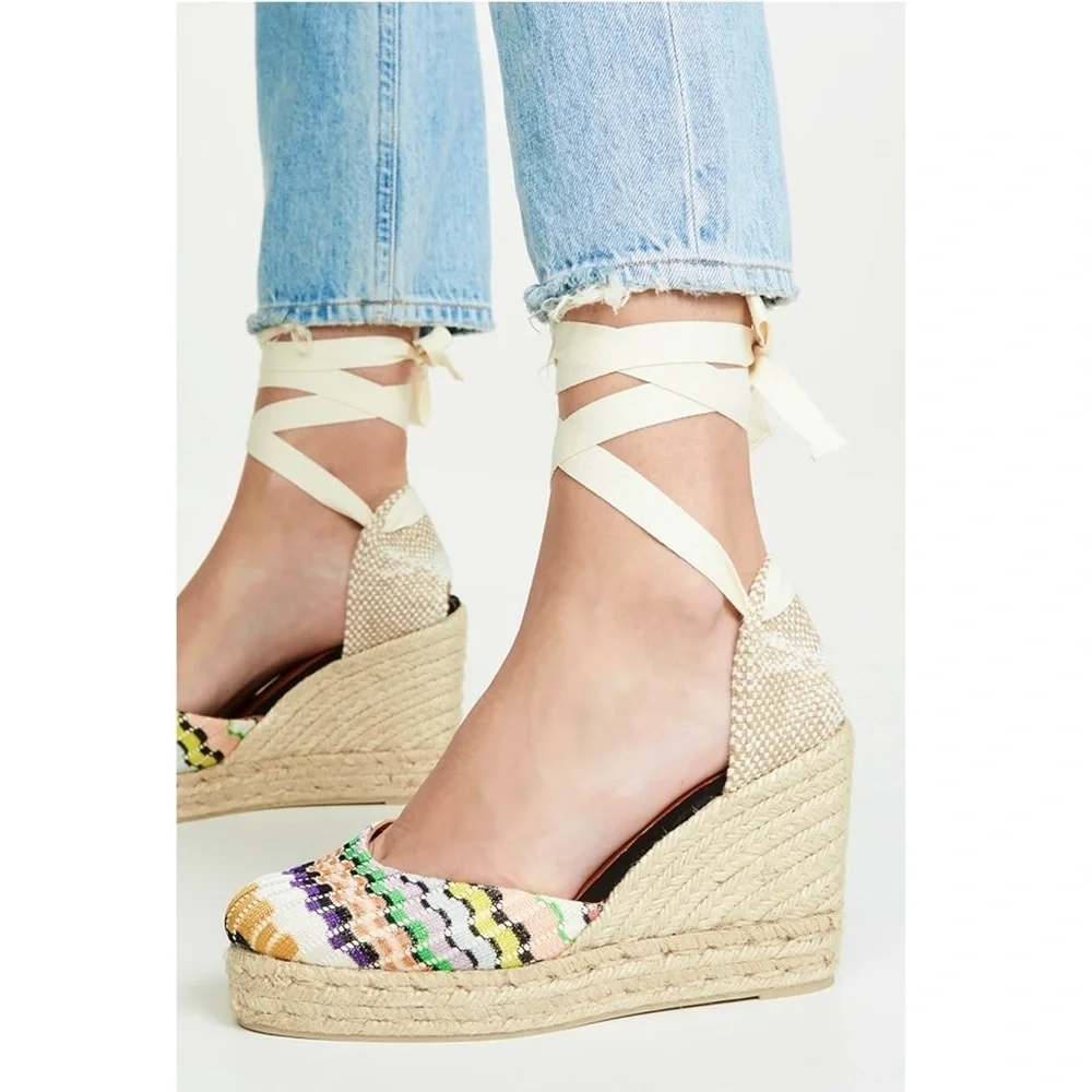 Castaner Missoni Zigzag Knit Lace up Ankle Espadrilles Sandals Size 41 / US 11